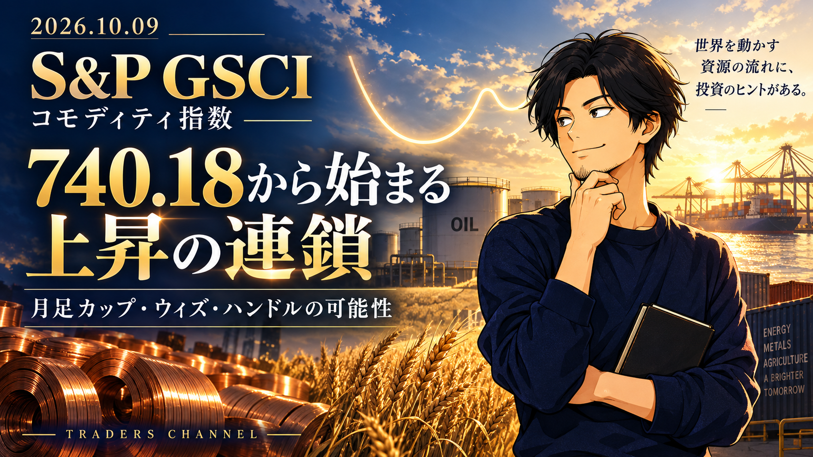 S&P GSCI　740.18から始まる上昇の連鎖　月足カップ・ウィズ・ハンドルの可能性